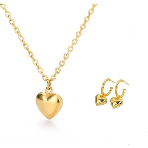 LIVVY Gold Color Smooth Heart Pendant Earrings And Necklace For Women Fashion Charming Jewelry Sets Gift