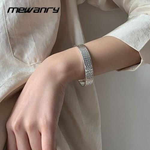 Mewanry 925 Sterling Silver Wide Bracelet New Trend Vintage Elegant Couples Creative Irregular Texture Jewelry Party Accessories