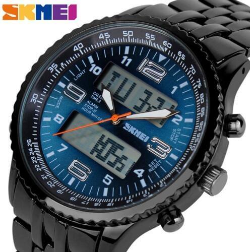 SKMEI Business Watch Men Luxury Band Fashion Dual Display Calendar Wristwatches 30M Waterproof Back Light Quartz Watches 1032