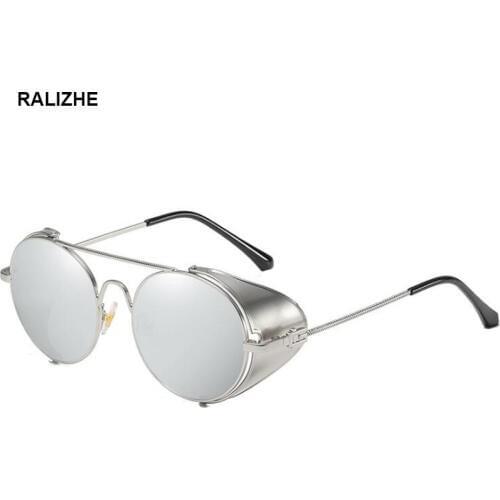 2019 New Mens Womens Luxury Steampunk Punk Style Round Sunglasses Side Shield Brand Design Silver Mirror Retro Sun Glasses UV400