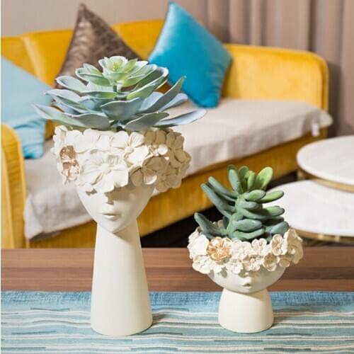 Creative Nordic Resin Human head Decorative ornaments Desktop storage vase flower pot Modern home decoration Sculpture