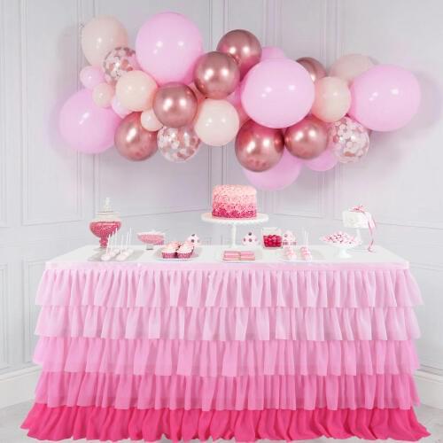 Tulle Tutu Table Skirt tablecloth 5 Tiers Gradient pink Tableware Decoration wedding Birthday Baby Shower party decoration