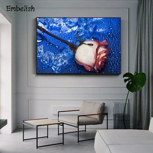 Embelish 1 Pieces Rose In Blue Background Flowers Wall Posters For Living Room Modern Home Decor Pictrues HD Canvas Paintings