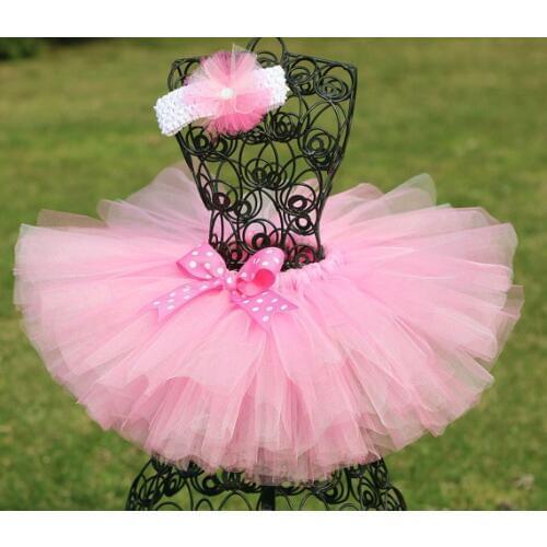 Cute Girls Pink Tutu Skirts Baby Rainbow Tulle Pettiskirt with Polka Dots Headband Kids Ballet Dance Tutus Clothes Party Tutus