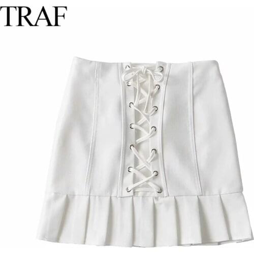 TRAF Women Skirt Summer Elegant Solid Color High Waist Za Bandage Was Thin Casual Fashion College Wind Packed Hip Pleated Skirt