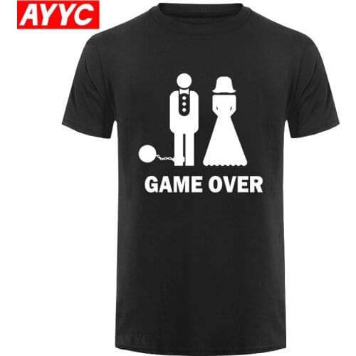 Game Over Marriage Ball And Chain Funny Wedding Gift Mens T shirt Fashion Short Sleeve O Neck Casual Dress Large Size