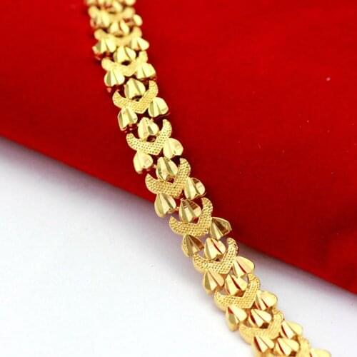 Wrist Chain Yellow Gold Filled Womens Heart Patterned Bracelet Gift