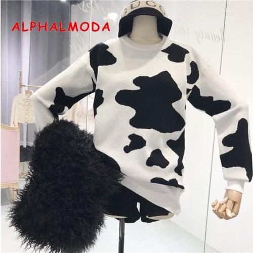 ALPHALMODA Block Color Ladies Loose Casual Winter Sweater Outfit Long-sleeved Pull Loose Jumper Pull Femme Hiver 2018