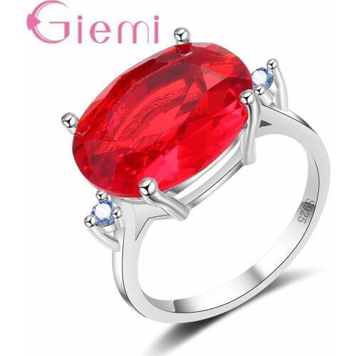 Luxury Red Oval Cut Ring Simple Design Wholesale Pure 925 Sterling Silver Wedding Brand Jewelry for Women Christmas Gift
