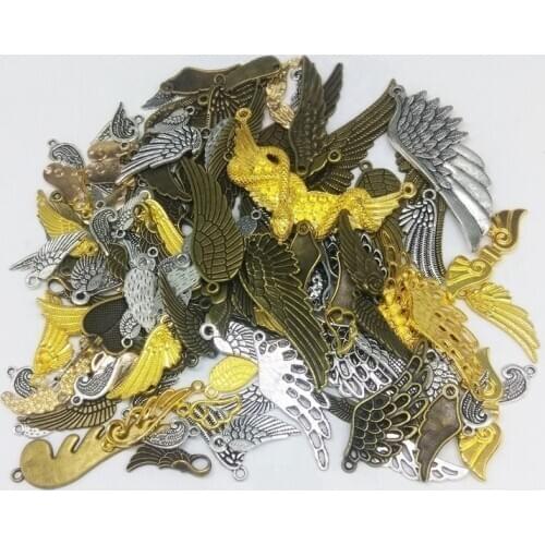 100 grams a pack alloy Wing feather mixed package for lighter jeans phone case cap shoe decoration diy craft accessories