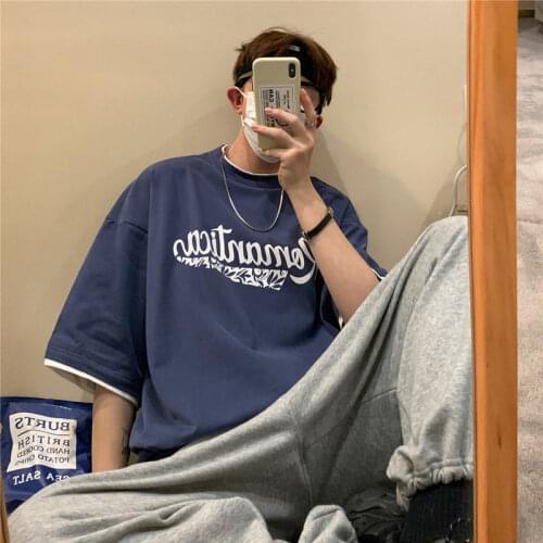 2021 fake two-piece short-sleeved t-shirt summer loose-collar trend casual half-sleeved T-shirt