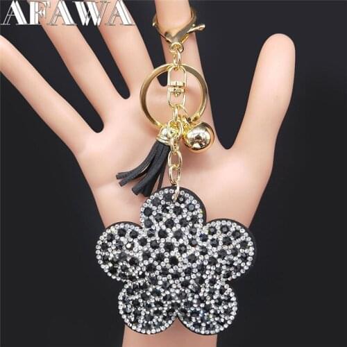2021 New Fashion Flower Crystal Keychain Tassel Key Chain for Women Gold Color Bag Keyring Jewelry llaveros para mujer KXS01