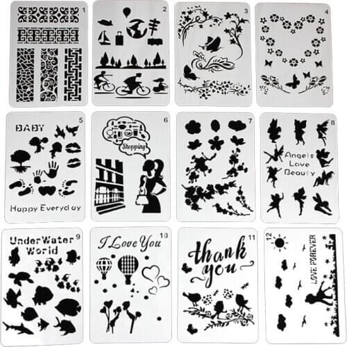 4pc Stencils Bullet Journal Painting Template DIY Scrapbooking Album Embossing Graffiti Drawing Template A5 Lace Ruler Reusable