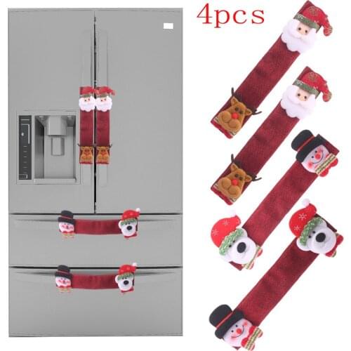 4pc Fridge Handle Cover Christmas Microwave Oven Gloves Navidad Fridge Gloves Refrigerator Oven Protection Cover Christmas Decor
