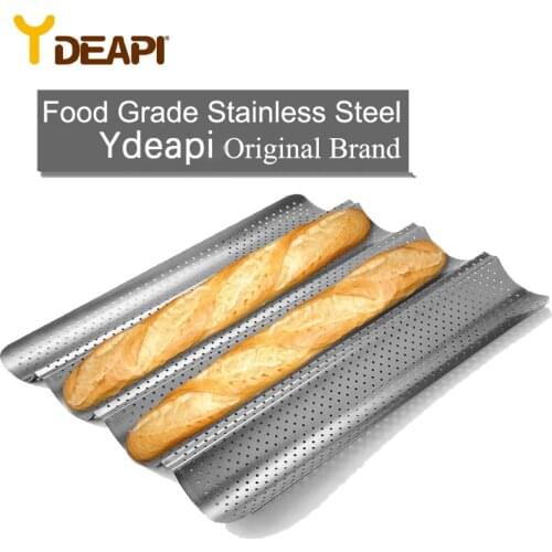 YDEAPI Nonstick Perforated French Bread Pan Loaf Bake Mold Toast Cooking Molding Toaster Pan Cloche Waves Silver Steel Tray