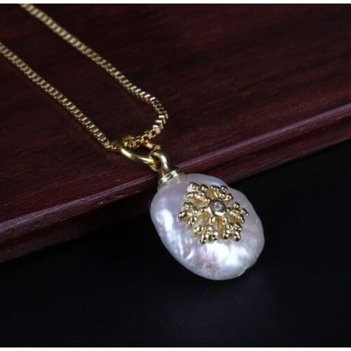 Tiny gold snow snowflake charm natural freshwater pearl bead chic thin link chain pendant choker necklace for women jewels