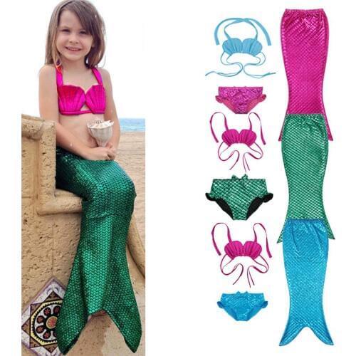 Kids Girls Swimsuits Mermaid Tail Sea-maid Bikini Swimwear Swimming Costume Sets 3pcs Set 3-9T