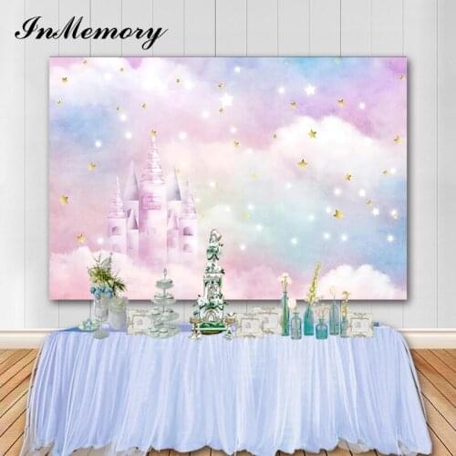InMemory Fantasy Castle Girl Birthday Party Backdrop Pink Baby Shower Photographic Background Photo Booth Props Photocall 7x5ft
