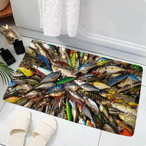 CLOOCL Hot Selling Model Fishing Lure Hard Bait House Doormat Decor 3D Print Animal Floor Door Mat Non-Slip Soft Flannel Carpet