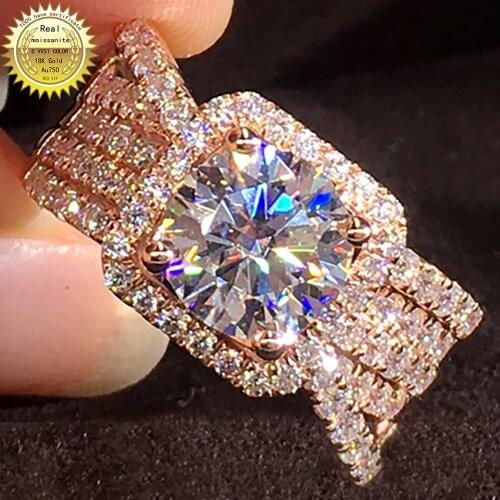 14K Au585 Rose Gold Ring Moissanite Diamonds 1 2 34 5 Ct Round 5 Lap Luxurious Flash Wedding Party Engagement Anniversary Ring