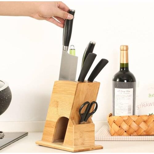 Creative Wooden Knife Holder Bamboo Knife Block Stand Knives Storage Shelf Rack Oblique Inserted Holder Kitchen Accessories