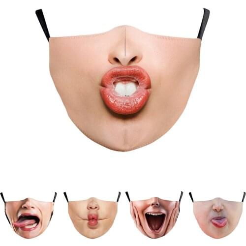 Creative Funny Mouth Face-Masks Halloween Cospaly Face-Protection Breathable Cycling Spots Adult Party Mask Womens Men Unisex