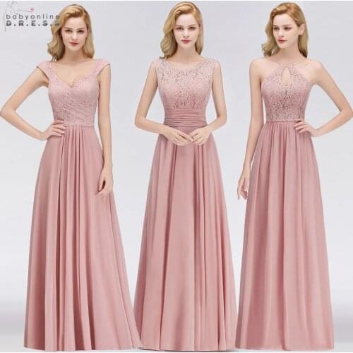 Vestido Madrinha Dusty Rose Lace Long Bridesmaid Dresses Sexy A Line Chiffon Dress for Wedding Party Robe Demoiselle D'honneur