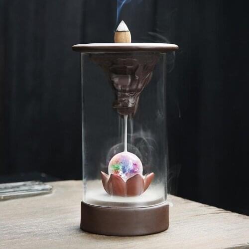 Smoke Dragon Incense Burner With Colorful Glass Box Incense Cones Holder Censer Backflow Incense Burner Aromatic Home Decor
