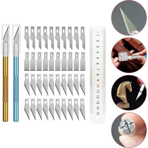 Blade Carver Aluminum Ruler Kit 40 Exactocutter Set Blades Refill Ruler Xacto For Craft Cutting And Crafting