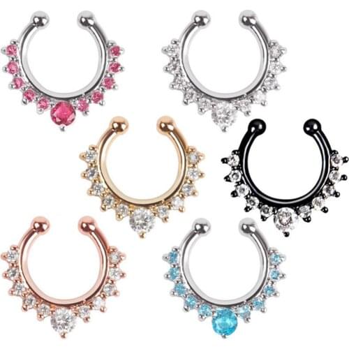 Hot Sales Fashion Women Rhinestone Inlaid Nose Ring Clip Hoop Piercing Body Jewelries