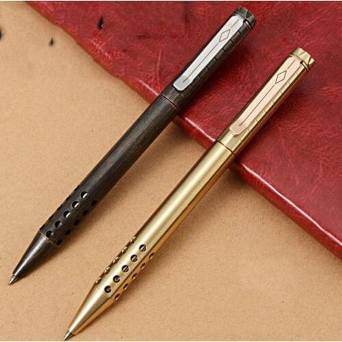 Handmade Magnetic Brass Pen Old Technique Retractable Ballpoint Pen with Metal Clip Self Defense EDC Tool Outdoor