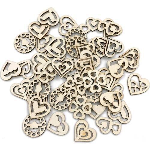 50PCS Wood Heart Shape Slices Mini Laser Cuts Wood Shapes, Hearts Theme Wood Burning, Making Ornaments