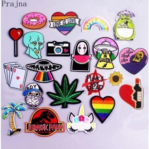 Prajna Cartoon UFO Embroidered Patches For Clothing Iron On Patches Anime Cute Badges Stickers Stripes Totoro Patch Punk