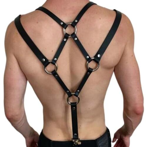 Men Sexy Harajuku Faux Leather Body Chest Harness Suspenders Punk Shoulder Strap