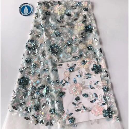The latest African lace fabric 2021 high quality Nigeria French mesh lace sequin embroidery tulle lace dress D38621