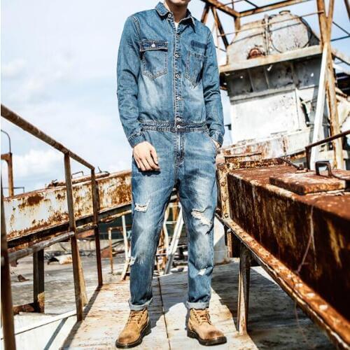 2020 new Hip hop denim jacket set fashion mens autumn slim denim jacket retro motorcycle tooling jumpsuit M--XXL