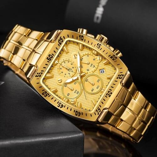 2021 New Men Watches WWOOR Luxury Military Gold Full Steel Quartz Wristwatch Man Fashion Waterproof Sports Chronograph Big Clock