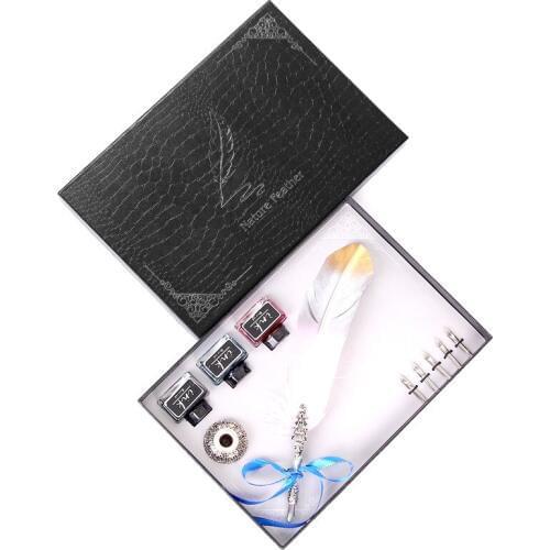 New Personality Design Feather Pen Alloy Pen Holder Stainless Steel Nib Combination Teacher Student Writing Stationery Set