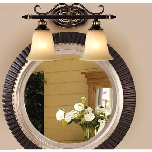 Front light retro waterproof bathroom bathroom mirror lamp European iron double iron wall lamp glass lamp Wall Lamps FG11