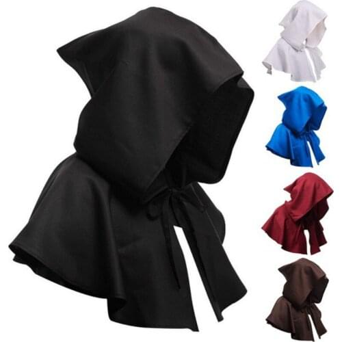 Unisex Men Medieval Costume Renaissance Cloak Hat Halloween Witch Cosplay Costume Hooded Cape Hat