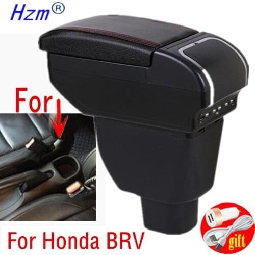 Armrest For Honda BRV honda mobilio BR-V Large Space PU Leather Center Centre Console Storage Box with cup holder ashtray Car Mo