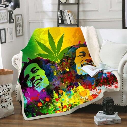 Reggae Singer Bob Marley Weed Skinny Bedspread Throw Bed Blanket Sofa Chair Rest Bed Linen Home Indoor Blanket Adult Children 11