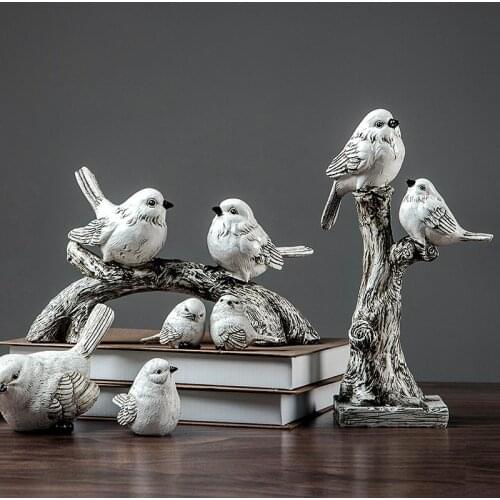 Resin Pastoral Creative Bird Ornaments Office Desktop Crafts Retro Living Room Animal Figurines Home Decoration Furnishings