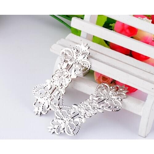 Free shipping-30Pcs Silver Tone Filigree Flower Wraps Connectors Metal Crafts Gift Decoration DIY Findings 7.4x3.1cm