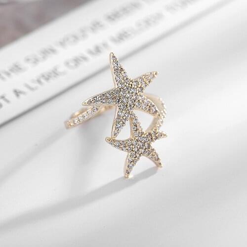 Luxury Female Crystal Star Open Ring 925 Sterling Silver Engagement Rings For Women Vintage White Zircon Stone Wedding Ring