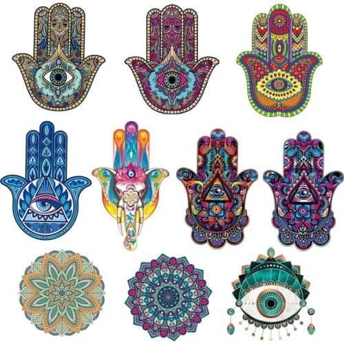 Hamse Hand Fatima Thermal Patches For Clothing DIY Women T-Shirt Hoodies Iron-On Transfer Colorful Hands Clothes Sticker Decor