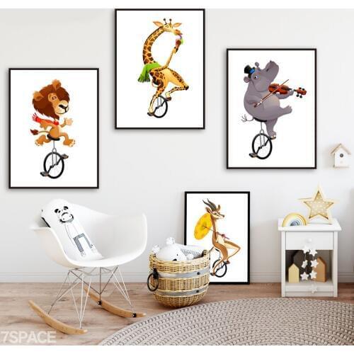 Nordic Posters And Prints Animals Canvas Painting Circus Antelope Giraffe Lion Hippo Wall Art Pictures for Kids Room Home Decor