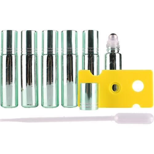 6pcs 10ml Green Essential oil UV Coated Glass Roll on Bottles with Stainless Steel Roller Ball for perfume aromatherapy