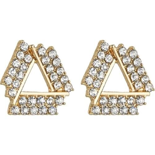 UAM New Spring Korean Gold Color Geometric Rhinestones Stud Earrings For Women Classic Fashion Earrings Jewelry Wholesale Gifts