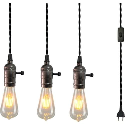 Vintage 3 Lamp holder Pendant Lights E27 Socket Industrial Light Plug 4M Triple Hanging Lighting Fixture